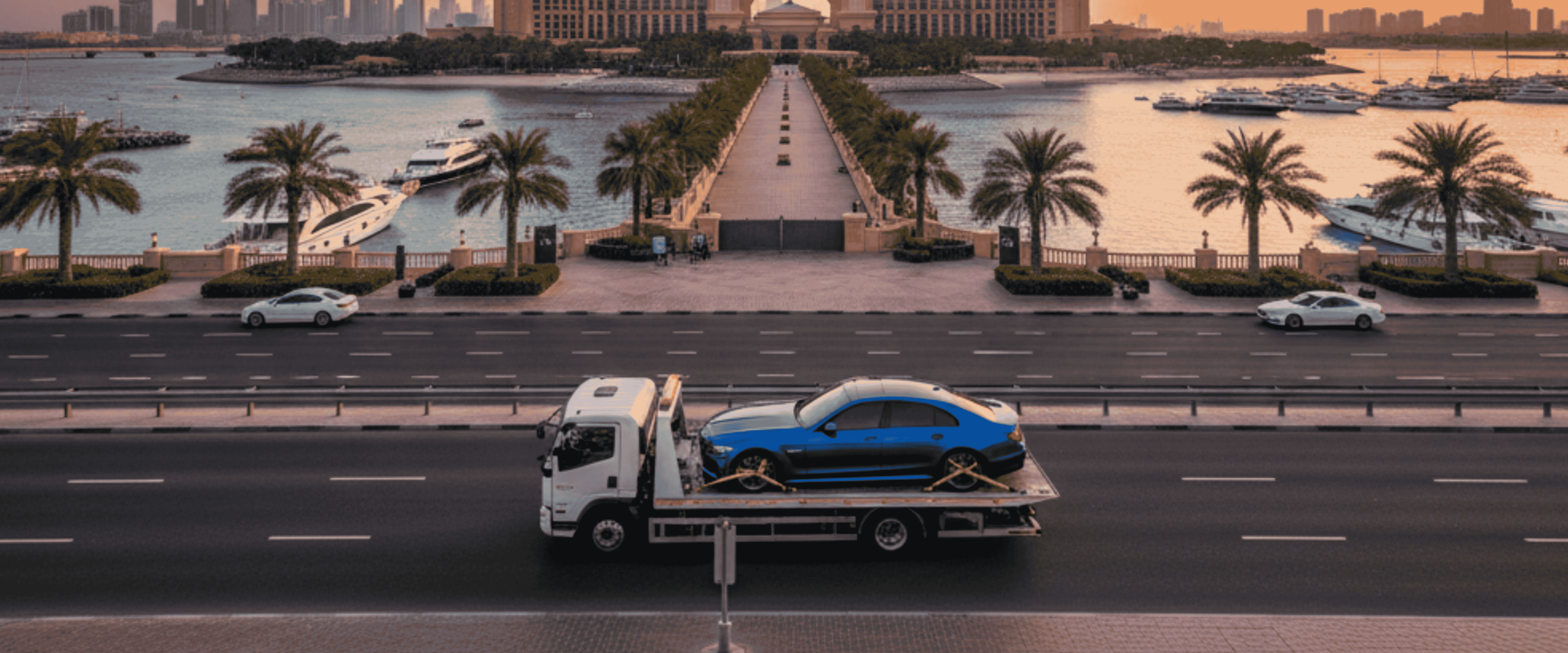 Car recovery service on the road of Dubai Palm Islands Palm Island